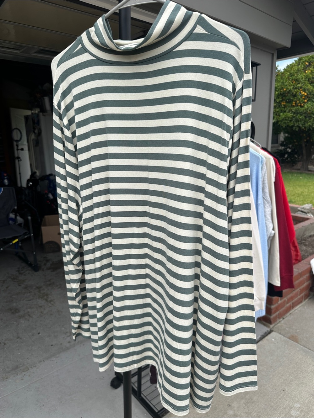 Ava & Viv Green and White Striped Long Sleeve Tee